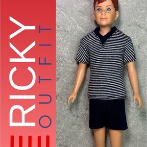 Handcrafted Ricky Outfit Striped Navy V-Neck T-shirt and Navy Shorts